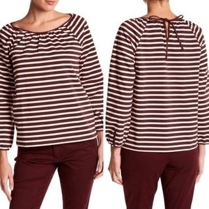 J.CREW Cotton Merlot White Stripe Tie Back Present Muslin Shirt Size M